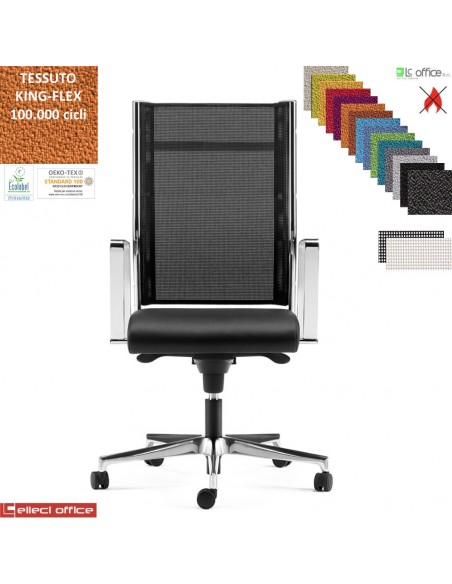 SYNCRONET Poltrona direzionale movi. sincro multiblock braccioli fissi acciaio cromato base alluminio KING FLEX