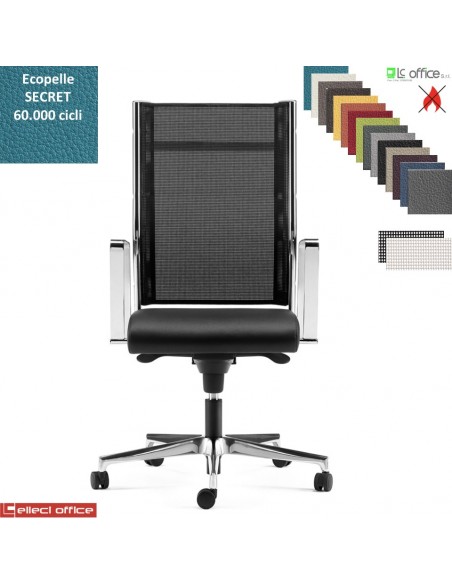 SYNCRONET Poltrona direzionale movi. sincro multiblock braccioli fissi acciaio cromato base alluminio ecopelle SECRET