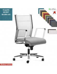 SYNCRONET Poltrona semi direzionale movi. sincro multiblock braccioli fissi acciaio cromato base alluminio ecopelle SECRET