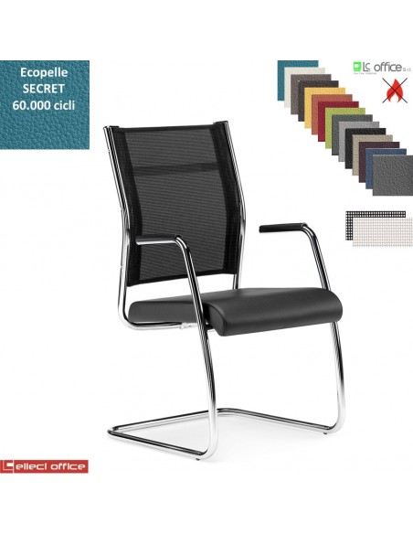 SYNCRONET Poltrona interlocutore slita braccioli Tubolare crom. copribracciolo polipropilene telaio crom. ecopelle SECRET