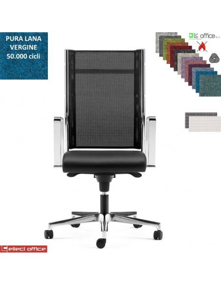 SYNCRONET Poltrona direzionale movi. sincro multiblock braccioli fissi acciaio cromato base alluminio Lana vergine Class 1 IM