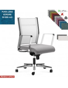 SYNCRONET Poltrona semi direzionale movi. sincro multiblock braccioli fissi acciaio cromato base allu. Lana vergine Class 1 IM