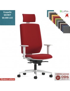 MIRAI WHITE Poltrona operativa schienale mov. Up-down appoggiatesta syncro antishock braccioli ecopelle SECRET class 1 IM