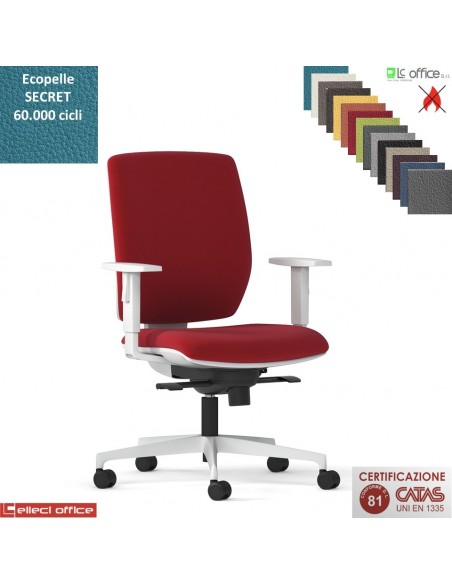 MIRAI WHITE Poltrona operativa schienale mov. Up-down syncro antishock braccioli ecopelle SECRET class 1 IM