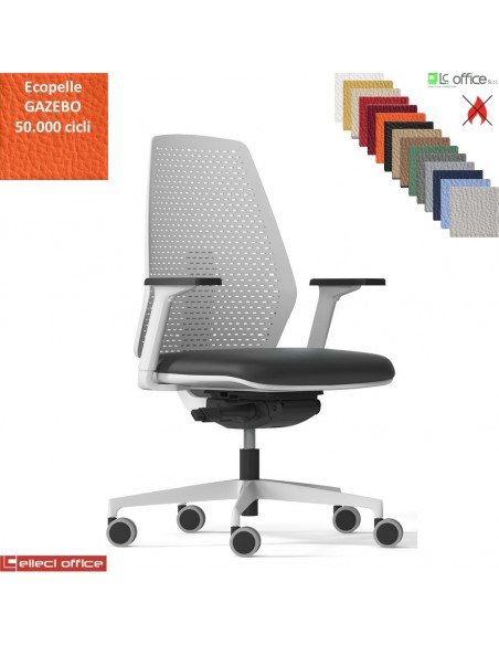 PIPER Poltroncina operativa schienale regolabile mov. sincro autopesante antishock base e cover bianchi GAZEBO Class 1IM