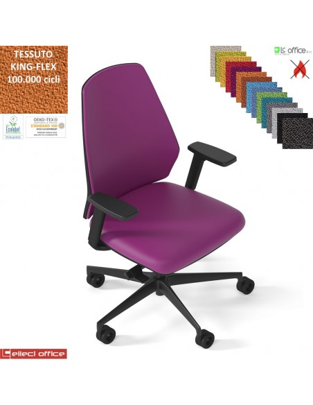 PIPER Poltroncina operativa schienale imbottito regolabile mov. sincro autopesante antishock base cover neri KING FLEX class 1IM