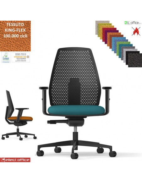 PIPER Poltroncina operativa schienale regolabile mov. sincro autopesante antishock base cover neri KING FLEX class 1IM