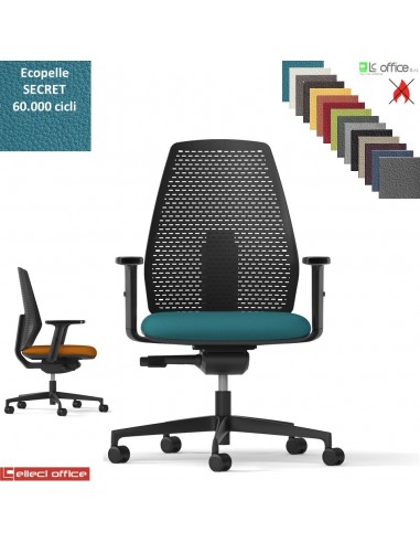 PIPER Poltroncina operativa schienale regolabile mov. sincro autopesante antishock base e cover neri ecopelle SECRET class 1 IM