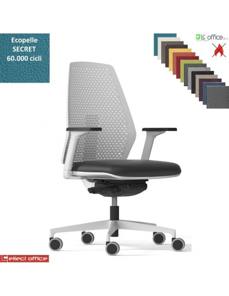 PIPER Poltroncina operativa schienale regolabile mov. sincro autopesante antishock base cover bianchi ecopelle SECRET class 1 IM