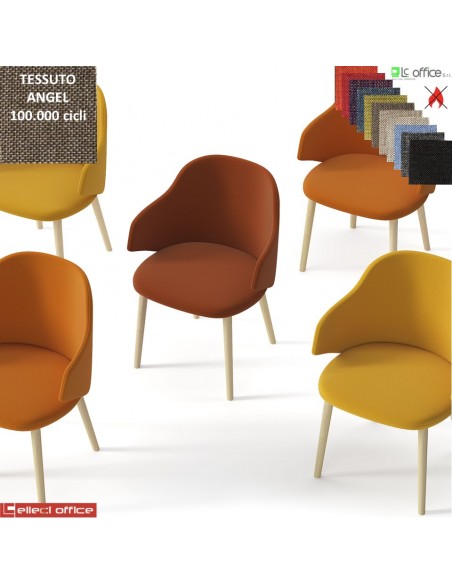 HOST Poltroncina attesa con base a 4 gambe in legno frassino verniciato naturale rivestimento in tessuto Angel class 1 IM