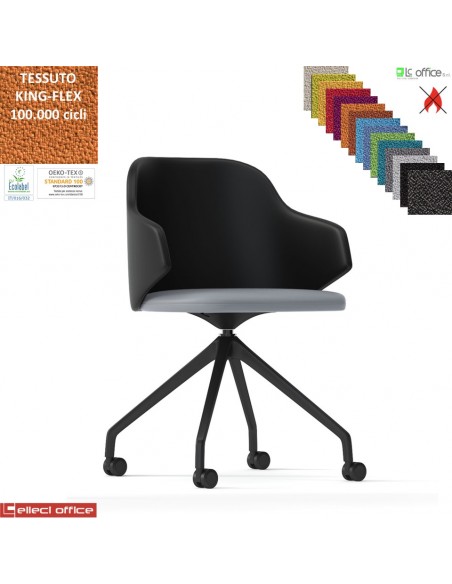 HOST Poltroncina interlocutore girevole base nylon antracite piramidale 4 gambe ruote rivestimento tessuto  KING FLEX class 1IM