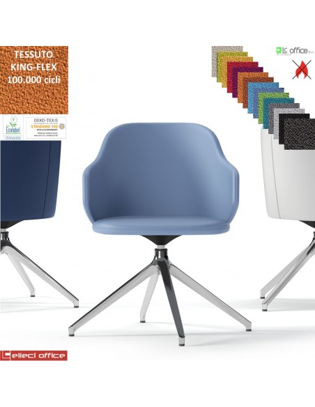 HOST Poltroncina interlocutore girevole base alluminio piramidale 4 gambe rivestimento tessuto  KING FLEX class 1IM