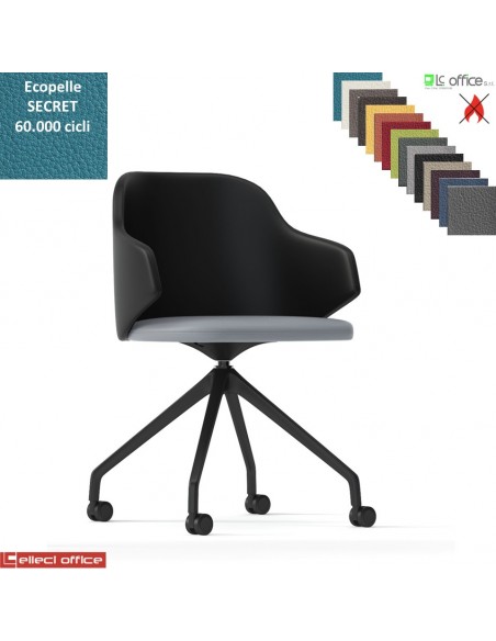 HOST Poltroncina interlocutore girevole base nylon antracite piramidale 4 gambe ruote rivestimento ecopelle SECRET class 1 IM