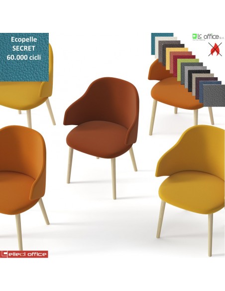 HOST Poltroncina attesa con base a 4 gambe in legno frassino verniciato naturale rivestimento ecopelle SECRET class 1 IM