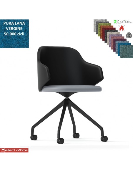 HOST Poltroncina interlocutore girevole base nylon antracite piramidale a 4 gambe ruote rivestimenti in Lana vergine Class 1 IM