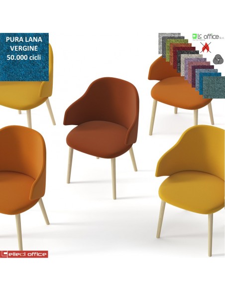 HOST Poltroncina attesa con base a 4 gambe in legno frassino verniciato naturale rivestimenti in Lana vergine Class 1 IM