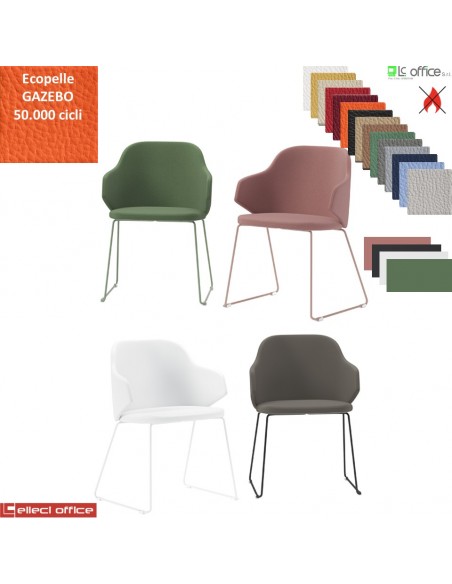 HOST NEW Poltroncina attesa Slitta acciaio verniciata nei colori antracite bianco cipria verde salvia ecopelle GAZEBO Class 1IM