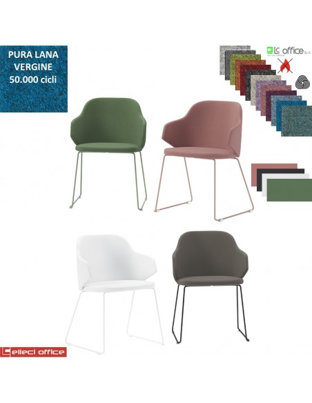 HOST NEW Poltroncina attesa Slitta acciaio verniciata colori antracite bianco cipria verde salvia in Lana vergine Class 1 IM