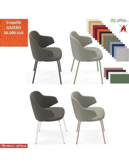 HOST NEW Poltroncina attesa 4 gambe acciaio verniciata nei colori antracite bianco cipria verde salvia ecopelle GAZEBO Class 1IM