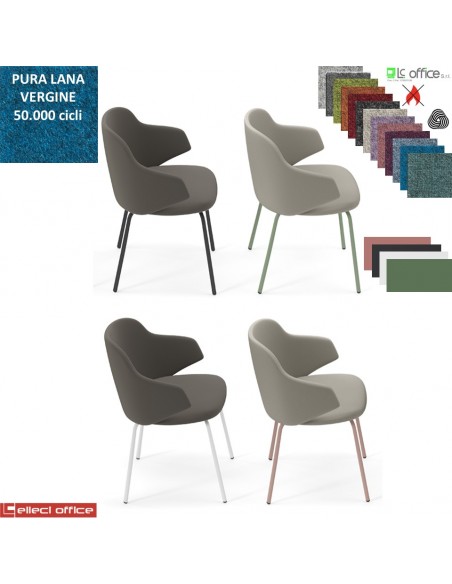 HOST NEW Poltroncina attesa 4 gambe acciaio verniciata colori antracite bianco cipria verde salvia in Lana vergine Class 1 IM