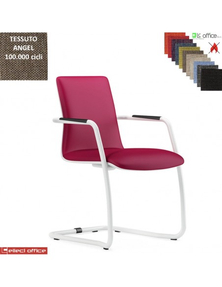 SORI Poltroncina attesa sedile e schienale imbottiti telaio a slitta verniciato bianco rivestimento tessuto Angel class 1 IM