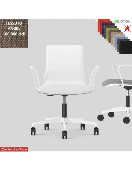 SORI Poltroncina girevole sedile schienale imbottiti braccioli base bianco ruote alzata a gas tessuto Angel class 1 IM