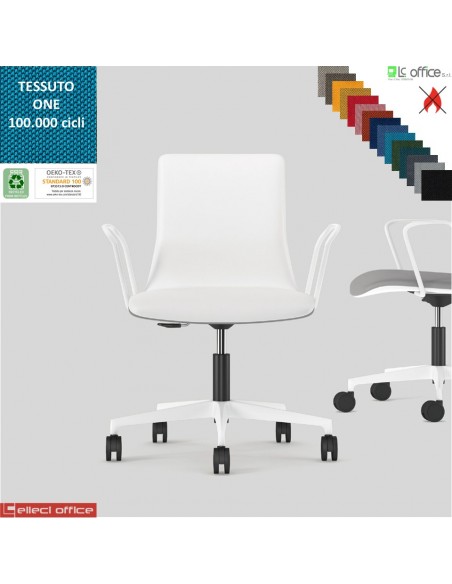 SORI Poltroncina girevole sedile schienale imbottiti braccioli base bianco ruote alzata gas rivestimento tessuto ONE class 1 IM