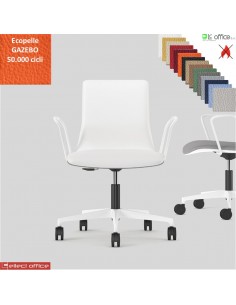 SORI Poltroncina girevole sedile schienale imbottiti braccioli base bianco ruote alzata gas ecopelle GAZEBO Class 1IM