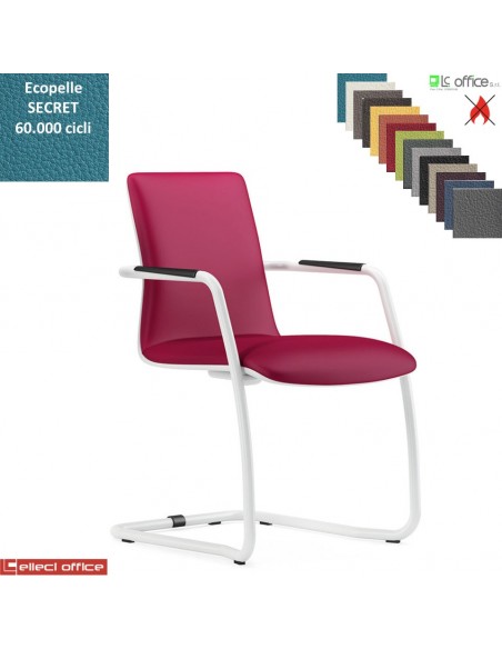 SORI Poltroncina attesa sedile e schienale imbottiti telaio a slitta verniciato bianco rivestimento ecopelle SECRET class 1 IM