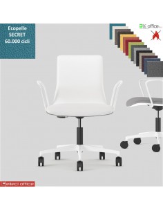 SORI Poltroncina attesa sedile e schienale imbottiti telaio a slitta verniciato bianco rivestimento ecopelle SECRET class 1 IM