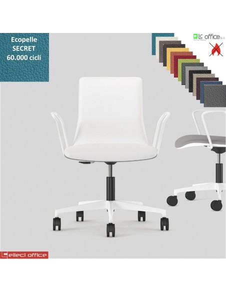 SORI Poltroncina attesa sedile e schienale imbottiti telaio a slitta verniciato bianco rivestimento ecopelle SECRET class 1 IM