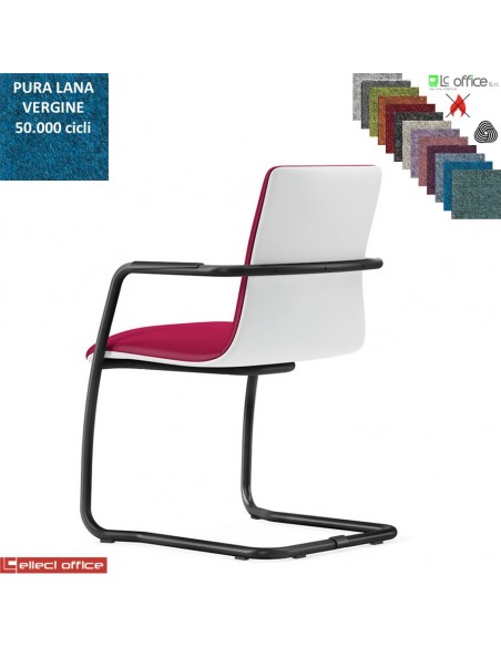 SORI Poltroncina attesa sedile e schienale imbottiti telaio a slitta verniciato nero rivestimenti in Lana vergine Class 1 IM