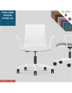 SORI Poltroncina girevole sedile schienale imbottiti braccioli base bianco ruote alzata gas in Lana vergine Class 1 IM