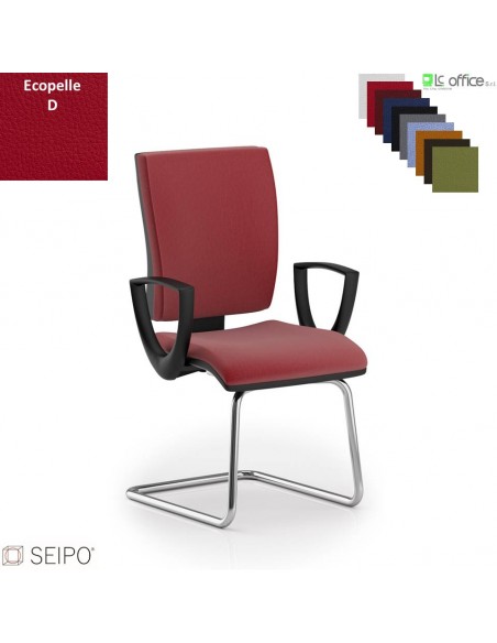 CONNECT CN62 poltrona visitatore slitta  braccioli base cromata ecopelle D SEIPO