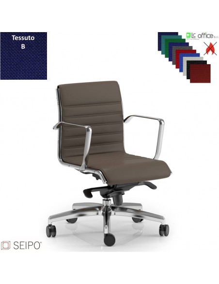 ROMBO R023 Poltrona schienale basso imbottito cuciture "lineari", braccioli movimento oscillante fulcro avanzato "D" tessuto B