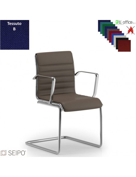 ROMBO R030 Poltrona a slitta imbottita cuciture "lineari" con braccioli tessuto B