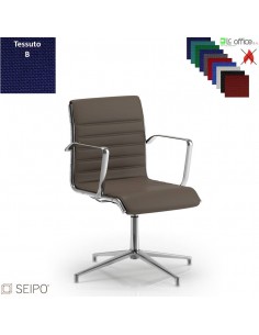 ROMBO R031 Poltrona schienale basso cuciture "lineari", braccioli base girevole 4 razze cromate tessuto B