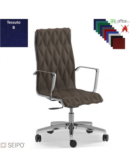 ROMBO R001 Poltrona schienale alto imbottito cuciture a "rombo", braccioli movimento a gas "A" tessuto B