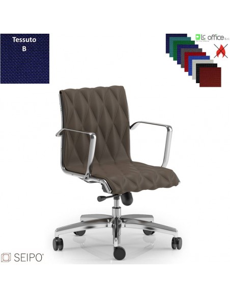 ROMBO R006 Poltrona schienale basso imbottito cuciture a "rombo", braccioli movimento oscillante "B" tessuto B