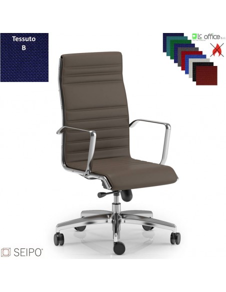 ROMBO R017 Poltrona schienale alto imbottito cuciture "lineari", braccioli movimento oscillante "B" tessuto B