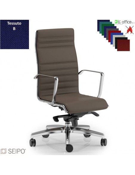 ROMBO R019 Poltrona schienale alto imbottito cuciture "lineari", braccioli movimento oscillante fulcro avanzato "D" tessuto B