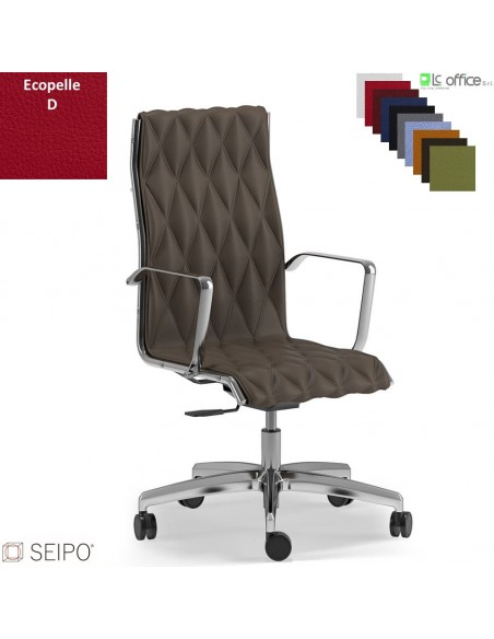 ROMBO R001 Poltrona schienale alto imbottito cuciture a "rombo", braccioli movimento a gas "A" ecopelle D SEIPO