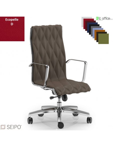 ROMBO R002 Poltrona schienale alto imbottito cuciture a "rombo", braccioli movimento oscillante "B" ecopelle D SEIPO