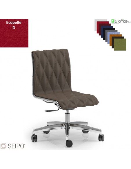 ROMBO R010 Poltrona schienale basso imbottito cuciture a "rombo", senza braccioli movimento a gas "A" ecopelle D SEIPO