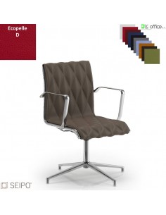 ROMBO R012 Poltrona schienale basso imbottito cuciture a "rombo", braccioli base girevole 4 razze cromate ecopelle D SEIPO
