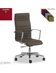 ROMBO R016 Poltrona schienale alto imbottito cuciture "lineari", braccioli movimento a gas "A" ecopelle D SEIPO