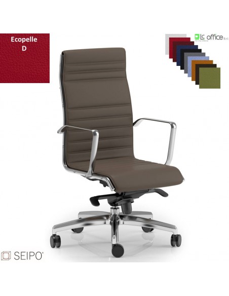 ROMBO R019 Poltrona schienale alto cuciture "lineari", braccioli movimento oscillante fulcro avanzato "D" ecopelle D SEIPO