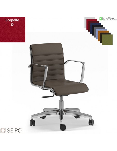 ROMBO R020 Poltrona schienale basso imbottito cuciture "lineari", braccioli movimento a gas "A" ecopelle D SEIPO