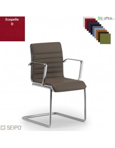 ROMBO R030 Poltrona a slitta imbottita cuciture "lineari" con braccioli ecopelle D SEIPO