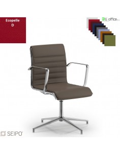 ROMBO R031 Poltrona schienale basso cuciture "lineari", braccioli base girevole 4 razze cromate ecopelle D SEIPO